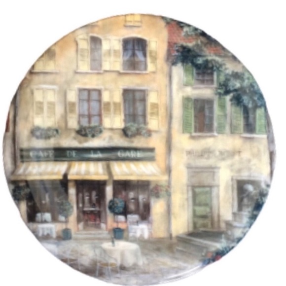 222 FIFTH Plate Set French Cafe 4 Piece Set by Fabrice De Villeneuve NWOT - Picture 3 of 11